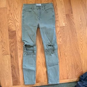 Free People Army Green Ripped Jeans